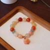 12MM large natural Xinjiang gold thread jade bracelet couple style ethnic style round bead hanging cat paw sandalwood bracelet wholesale details Picture
